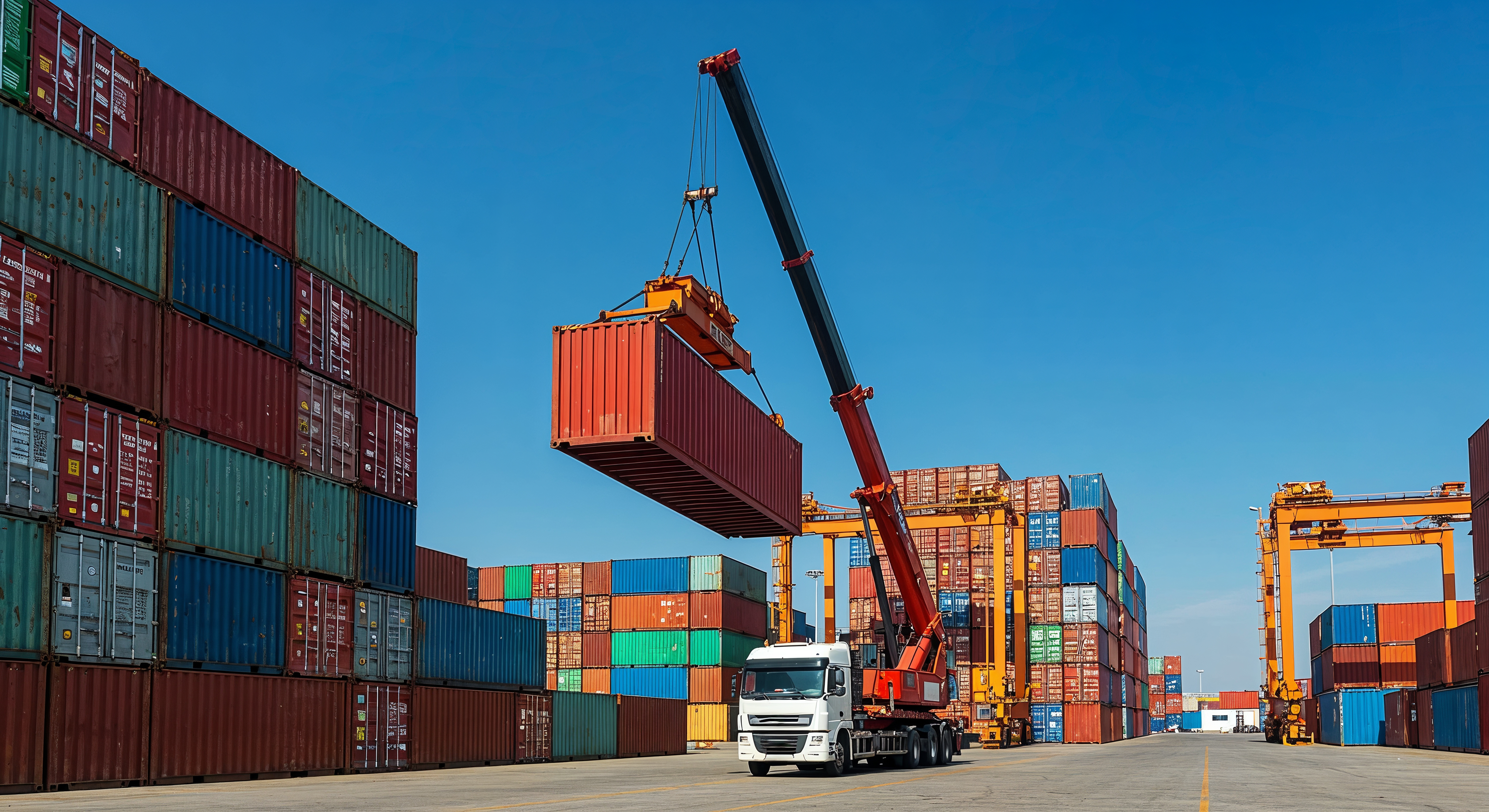 Containers being handled at a rail ramp