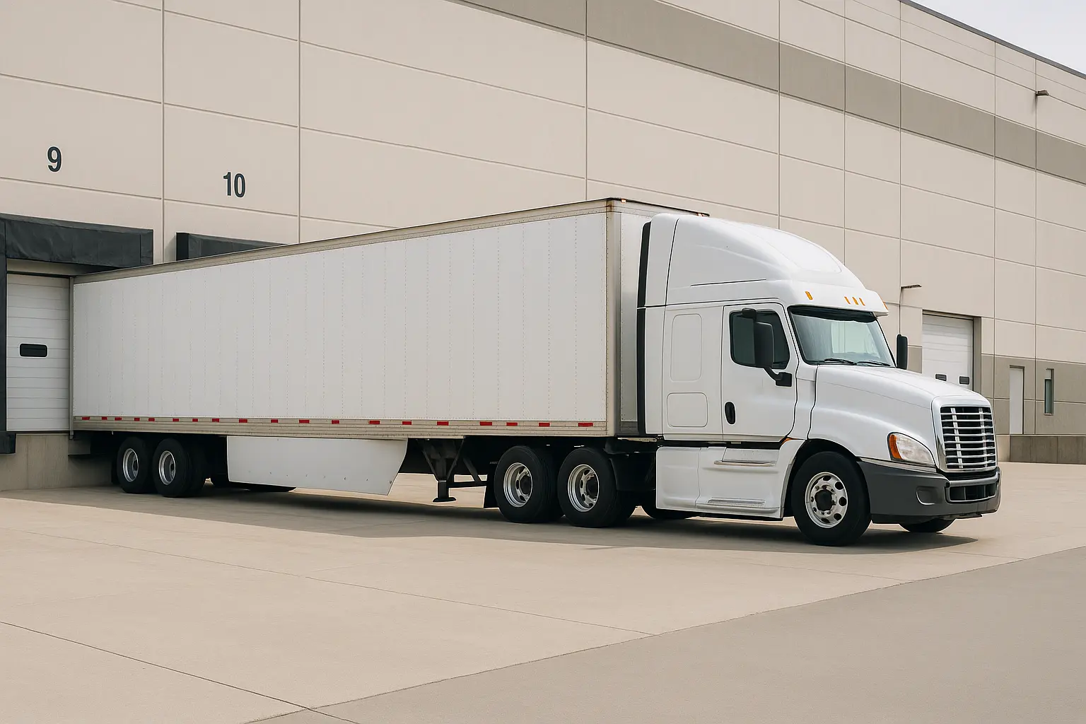 Dry van trailer at DC dock door
